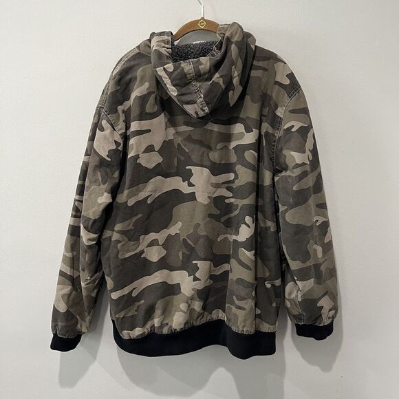 Lee Camo Jacket Mens XL Black Gray Sherpa Lined Coat Hunting Bomber Y2K Grunge - Picture 2 of 8